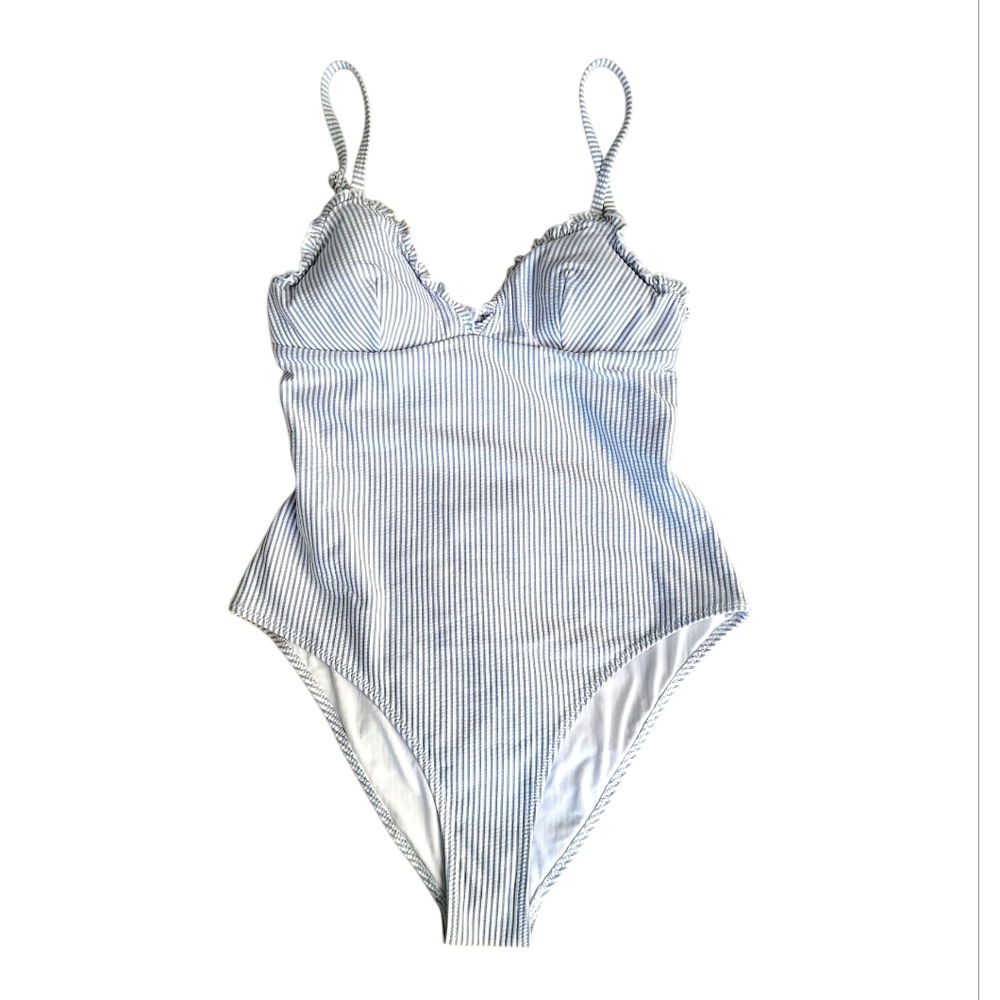 H&M | Blue & White Pinstripe Strappy One Piece Swimsuit Size S